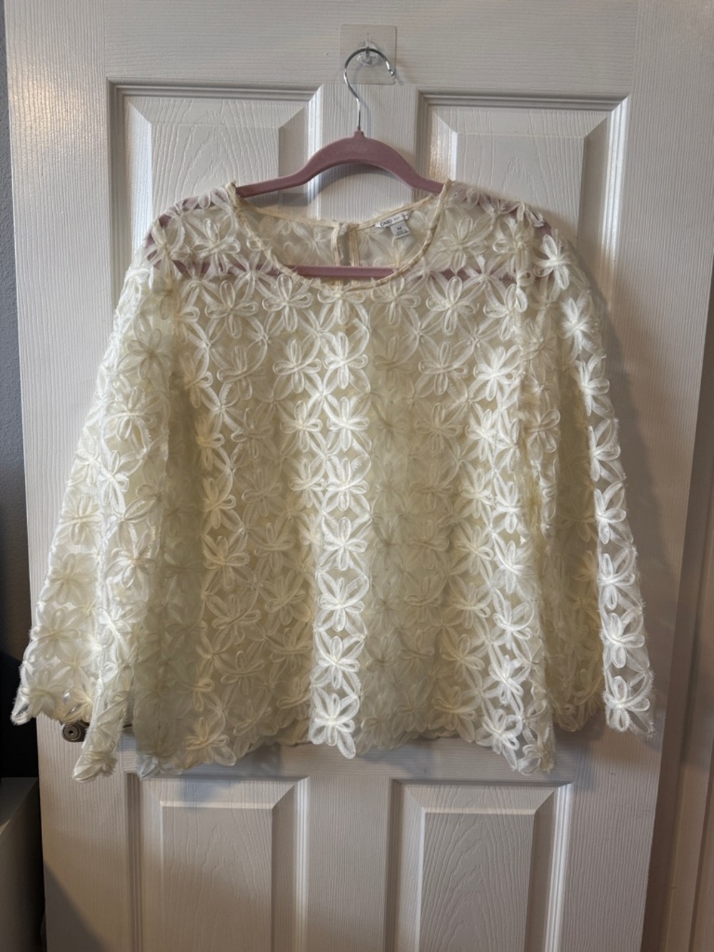 Cato Cream Floral Lace Overlay Blouse